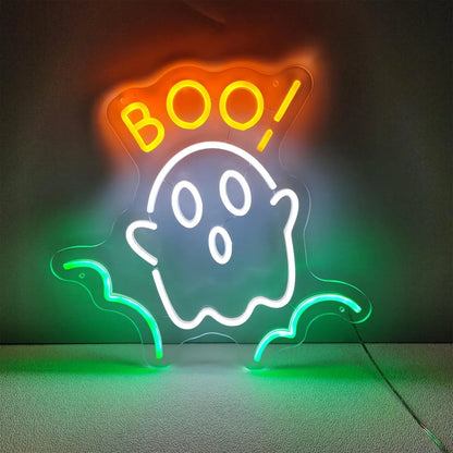 Letrero Neón Fantasma "Boo Ghost" para Halloween