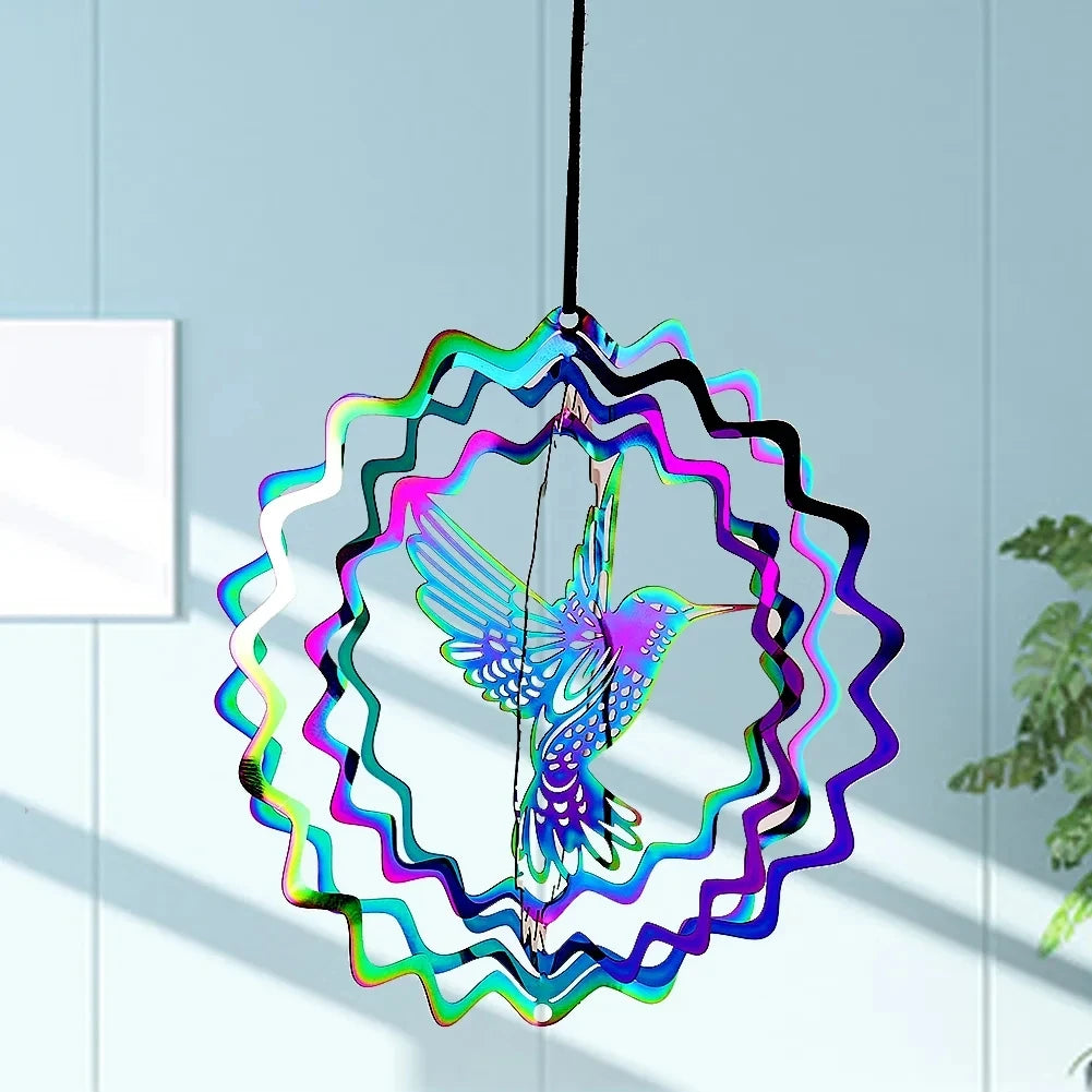 3D Rotating Mobile Made of Stainless Steel - Light and Color Effect for Garden and Outdoors 