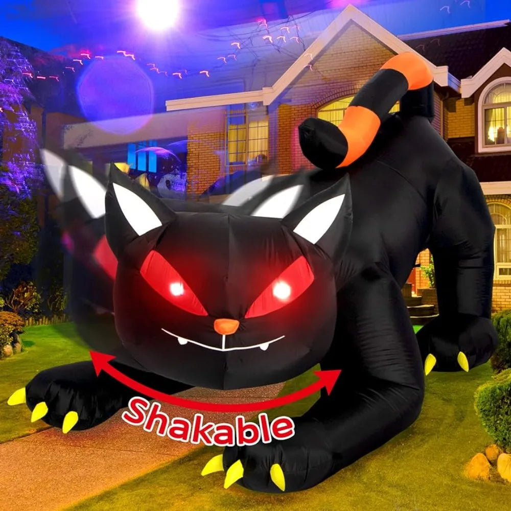 Gato Negro Inflable Gigante con Luces LED para Decoración de Halloween