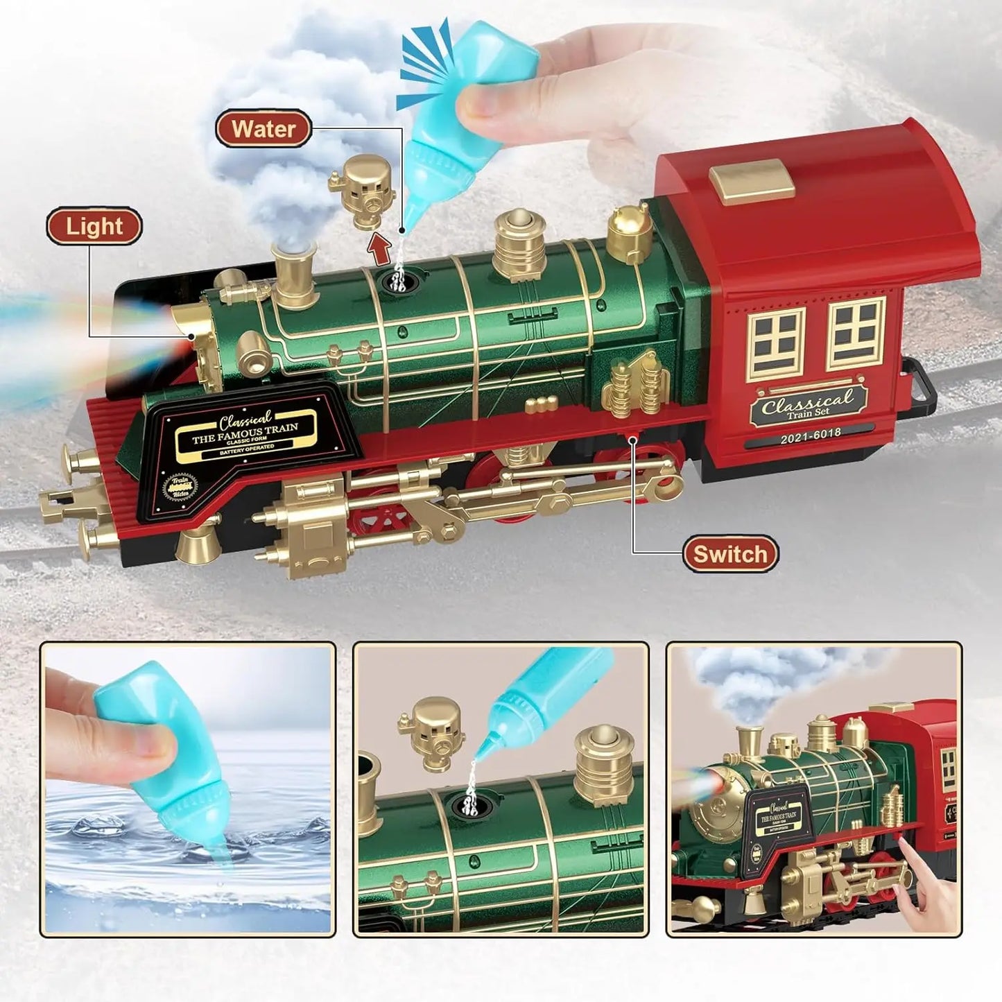 Expreso Navideño – Tren Eléctrico Vintage con Vapor para el Árbol de Navidad