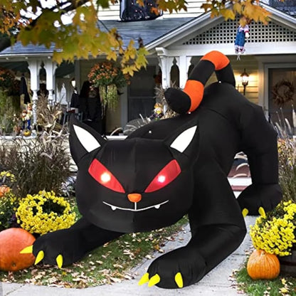 Gato Negro Inflable Gigante con Luces LED para Decoración de Halloween