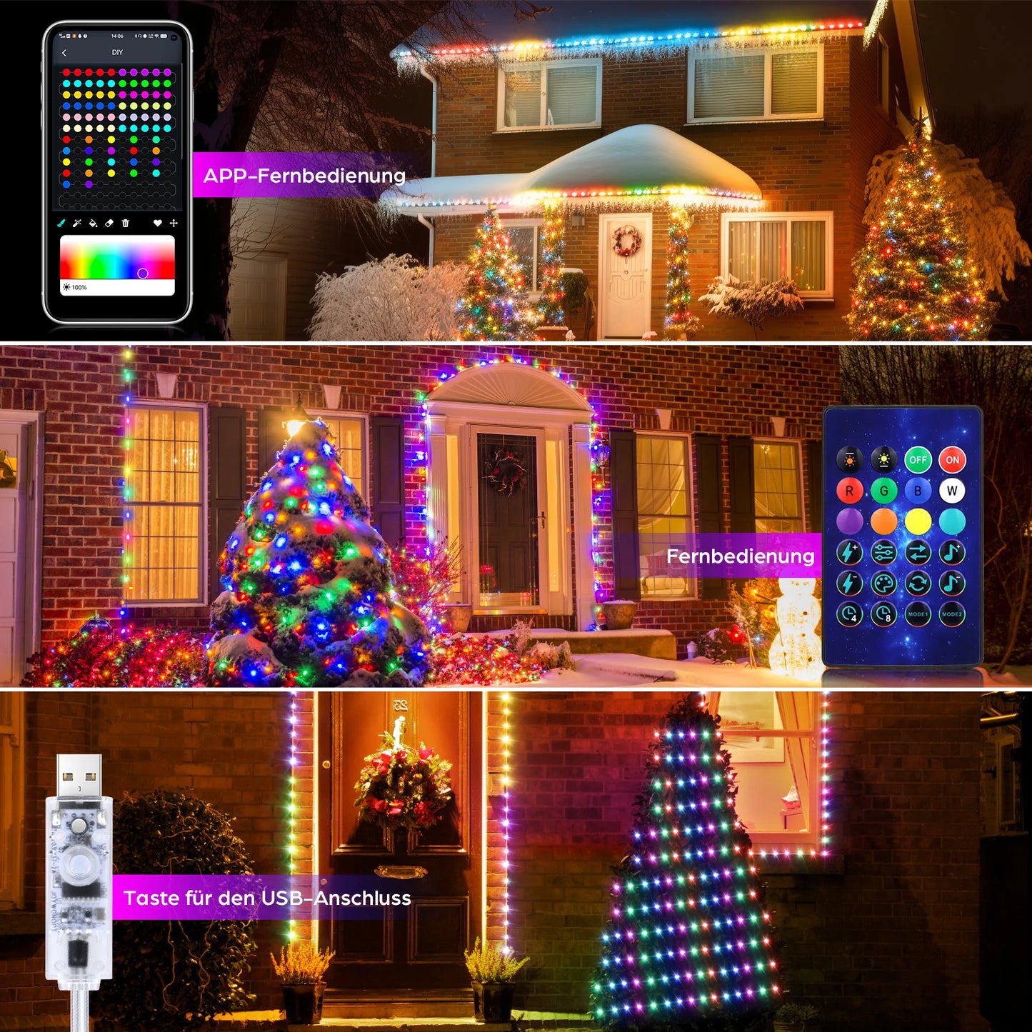 Luz de Ensueño RGB: Guirnalda Luminosa para Navidad con Bluetooth APP y mando a distancia