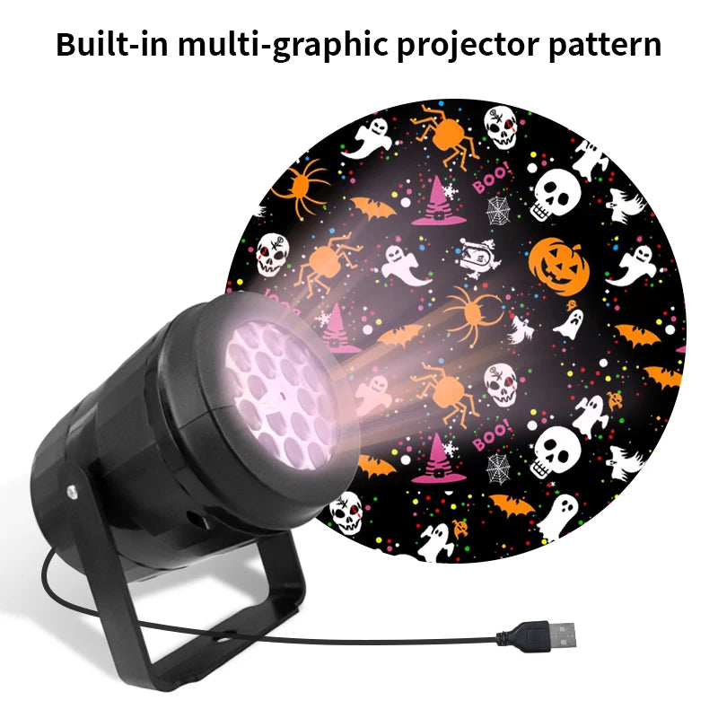 Proyector de Luz USB para Decoración de Halloween y Navidades