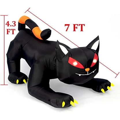 Gato Negro Inflable Gigante con Luces LED para Decoración de Halloween