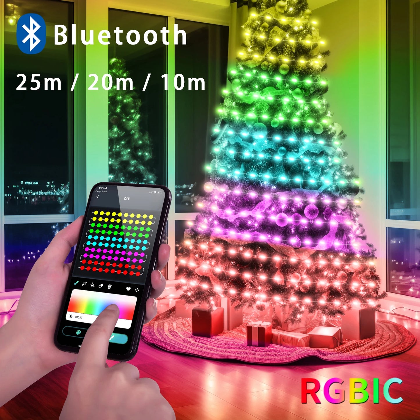 Luz de Ensueño RGB: Guirnalda Luminosa para Navidad con Bluetooth APP y mando a distancia