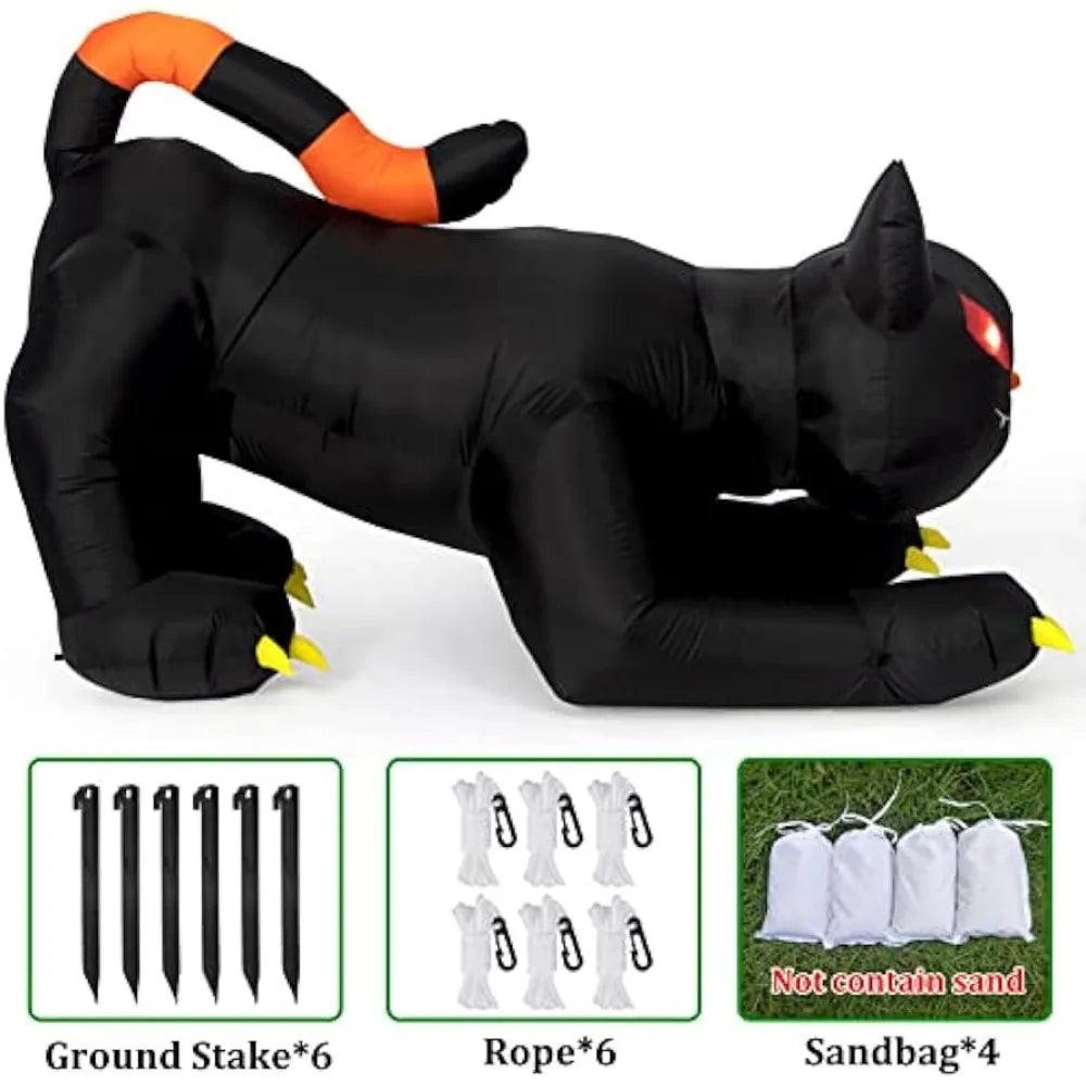 Gato Negro Inflable Gigante con Luces LED para Decoración de Halloween