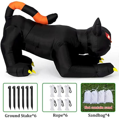 Gato Negro Inflable Gigante con Luces LED para Decoración de Halloween