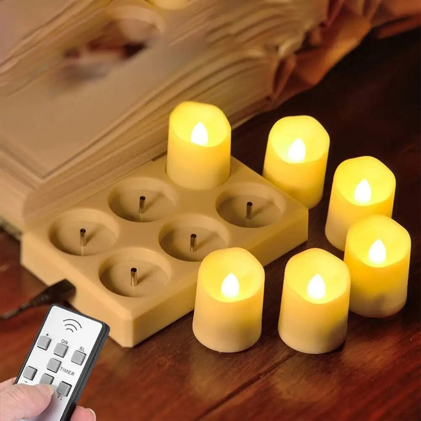 Velas LED Recargables Sin Llama con Mando y Temporizador